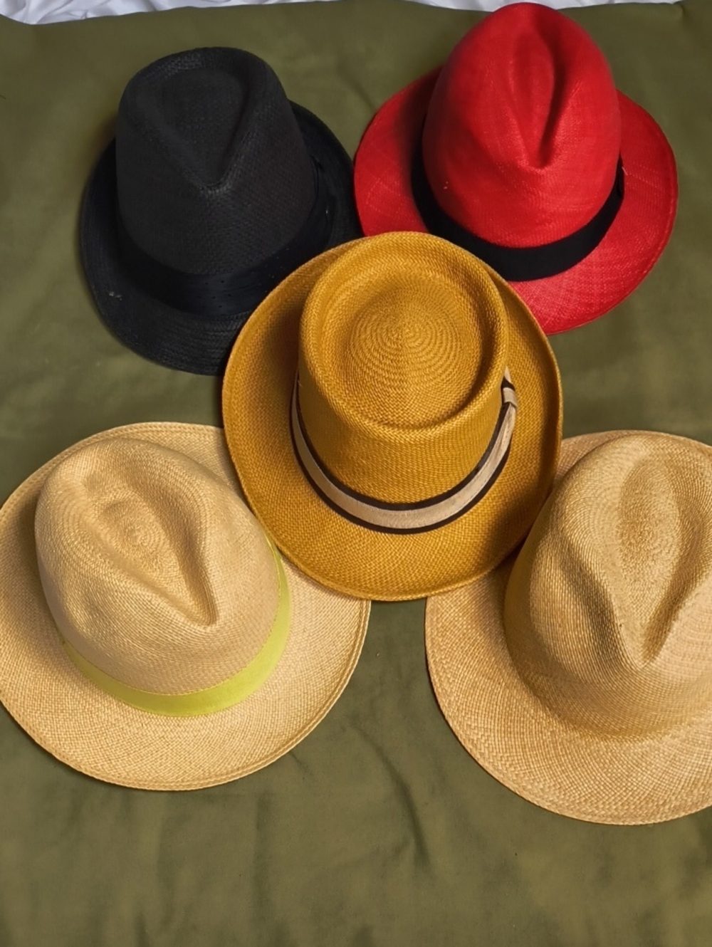 Five Straw Fedora Hats - Mixed Colors